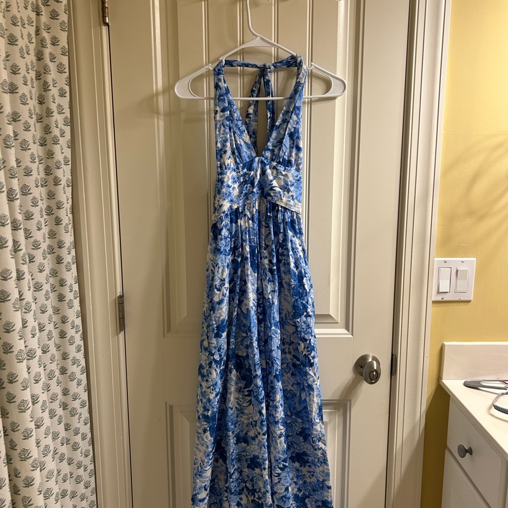 Zara Blue and White Floral Maxi Dress